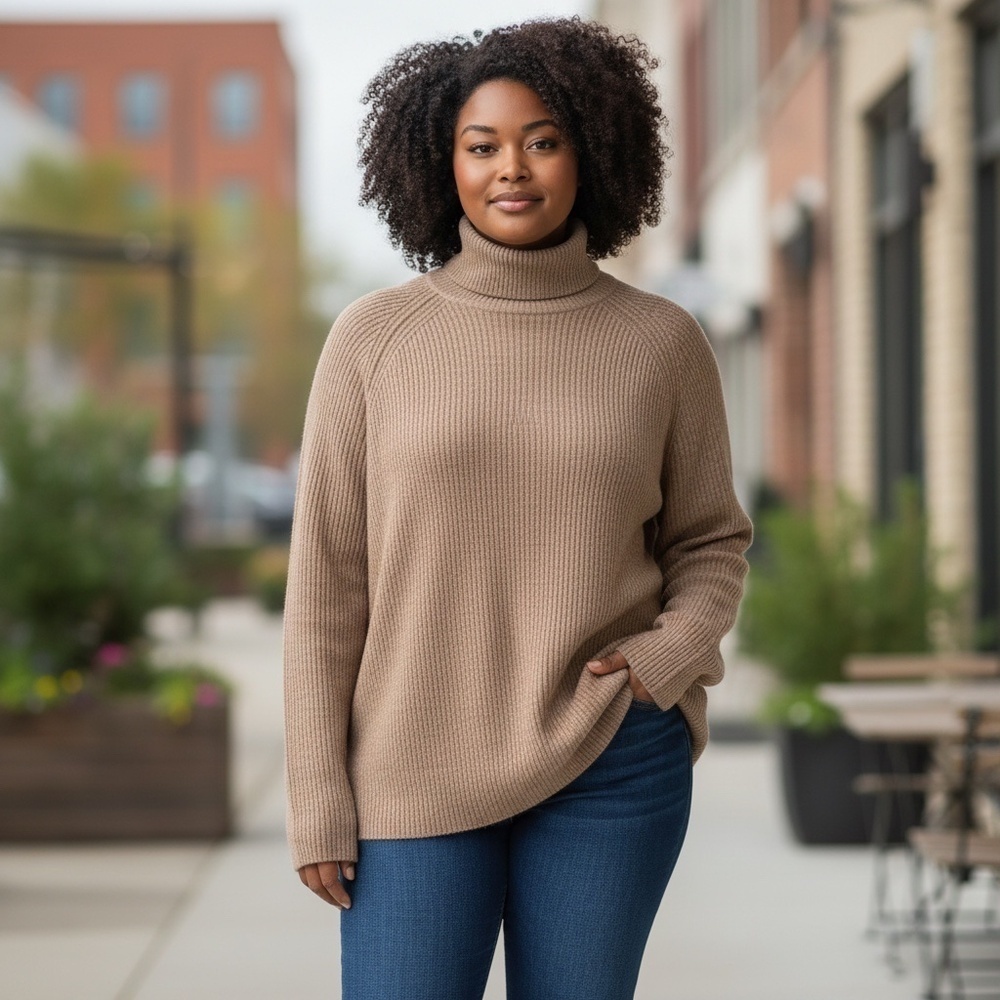 🤎 LOFT Ribbed Turtleneck Sweater | Taupe Heather | Size Large 🤎
